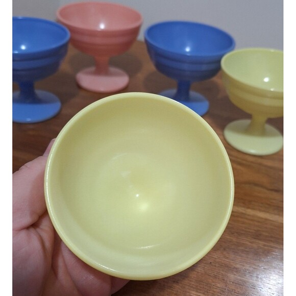 Hazel Atlas Moderntone Platonite Set of 5 Pastel Dessert Sherbert Cups Vintage - Picture 6 of 9